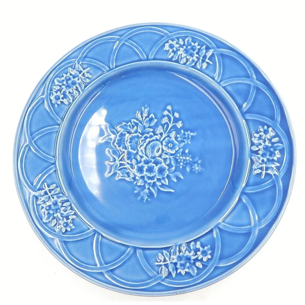 Bordallo Pinheiro Pottery Blue Floral Arch Dinner Plate 10 Inch Lot 5 Portugal